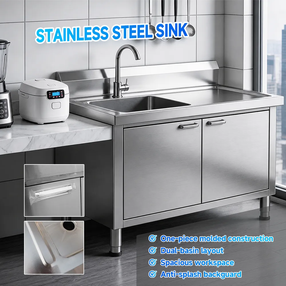 Fregadero de cocina comercial independiente de acero inoxidable con grifo - Lavabo de lavado vegetal - foodmachtech