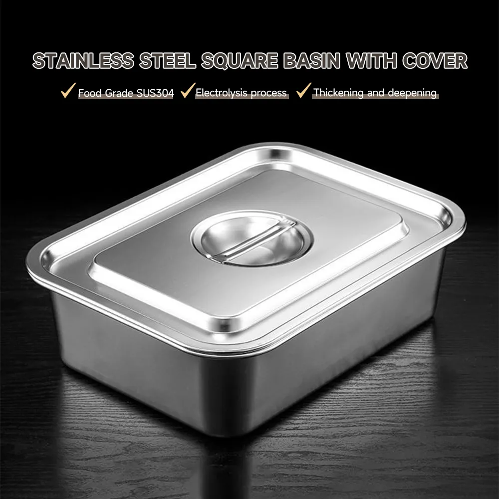 Quadratisches Edelstahl becken mit Abdeckung - Küchenutensilien - Food Mach Tech