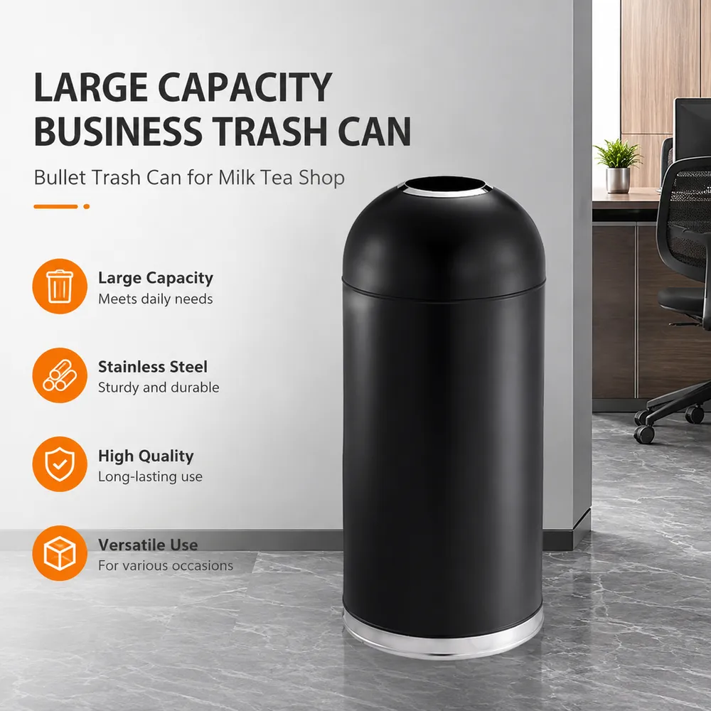 Bocca rotonda aperta Cestino nero | Cestino per spazzatura commerciale per ufficio, hall dell'hotel, con design a sacco nascosto - Utensili da cucina - foodmachtech