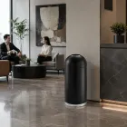Bocca rotonda aperta Cestino nero | Cestino per spazzatura commerciale per ufficio, hall dell'hotel, con design a sacco nascosto - Utensili da cucina - foodmachtech