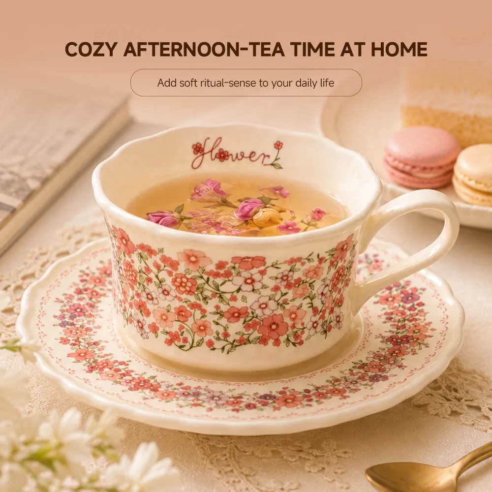 Set di tazze e piattini floreali da giardino, tazza di caffè per negozio di dessert - Stoviglie - foodmachtech