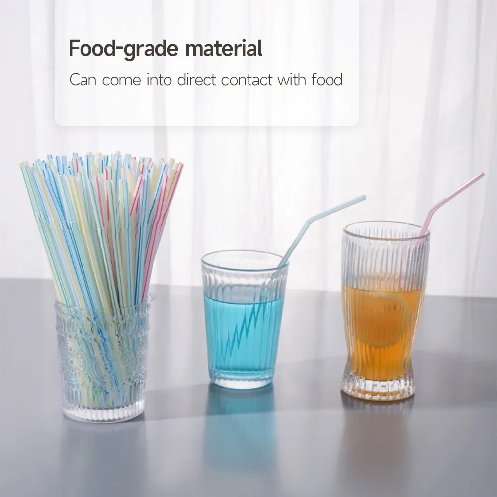Pajitas de beber de la raya clásica flexible, 100 Pcs por paquete - Consumibles - foodmachtech