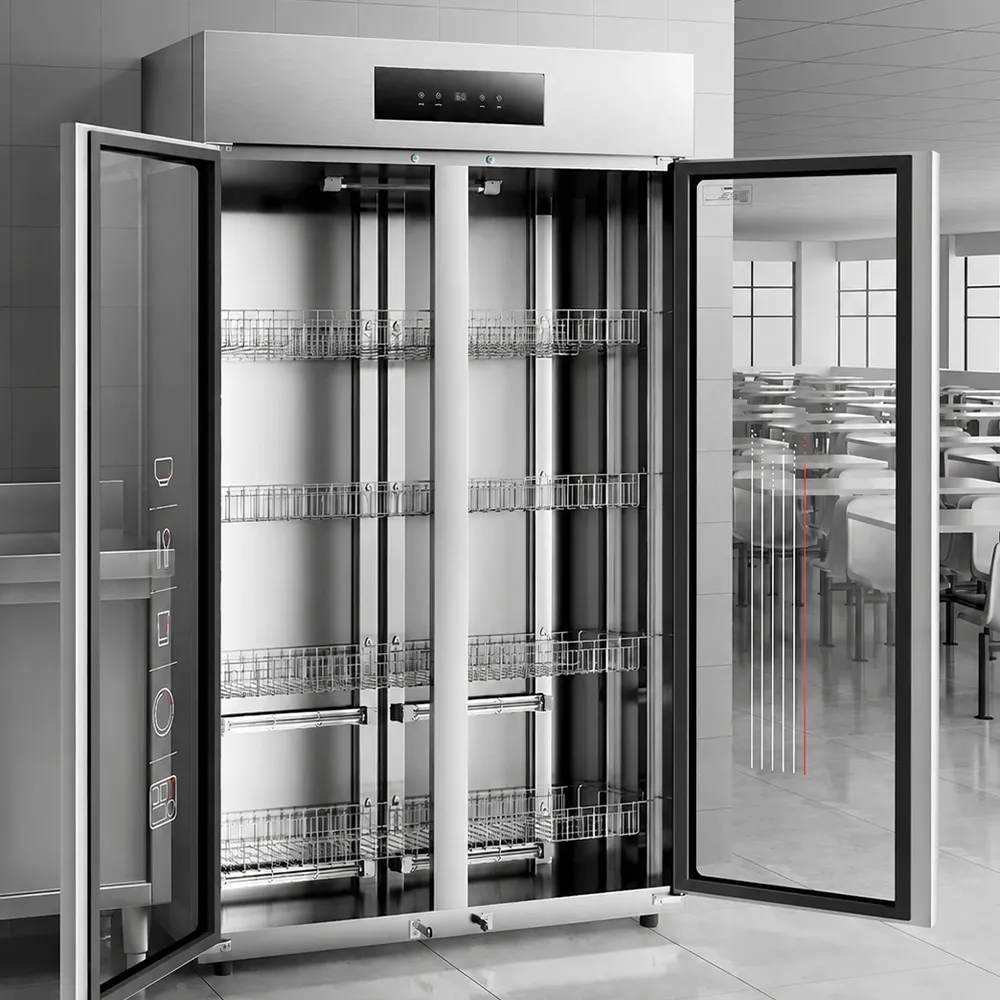 Gabinete vertical comercial de la desinfección de la capacidad grande - Caso de exhibición - foodmachtech