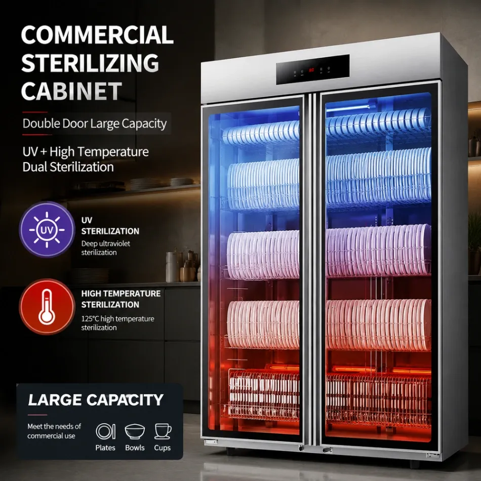 Gabinete vertical comercial de la desinfección de la capacidad grande - Caso de exhibición - foodmachtech