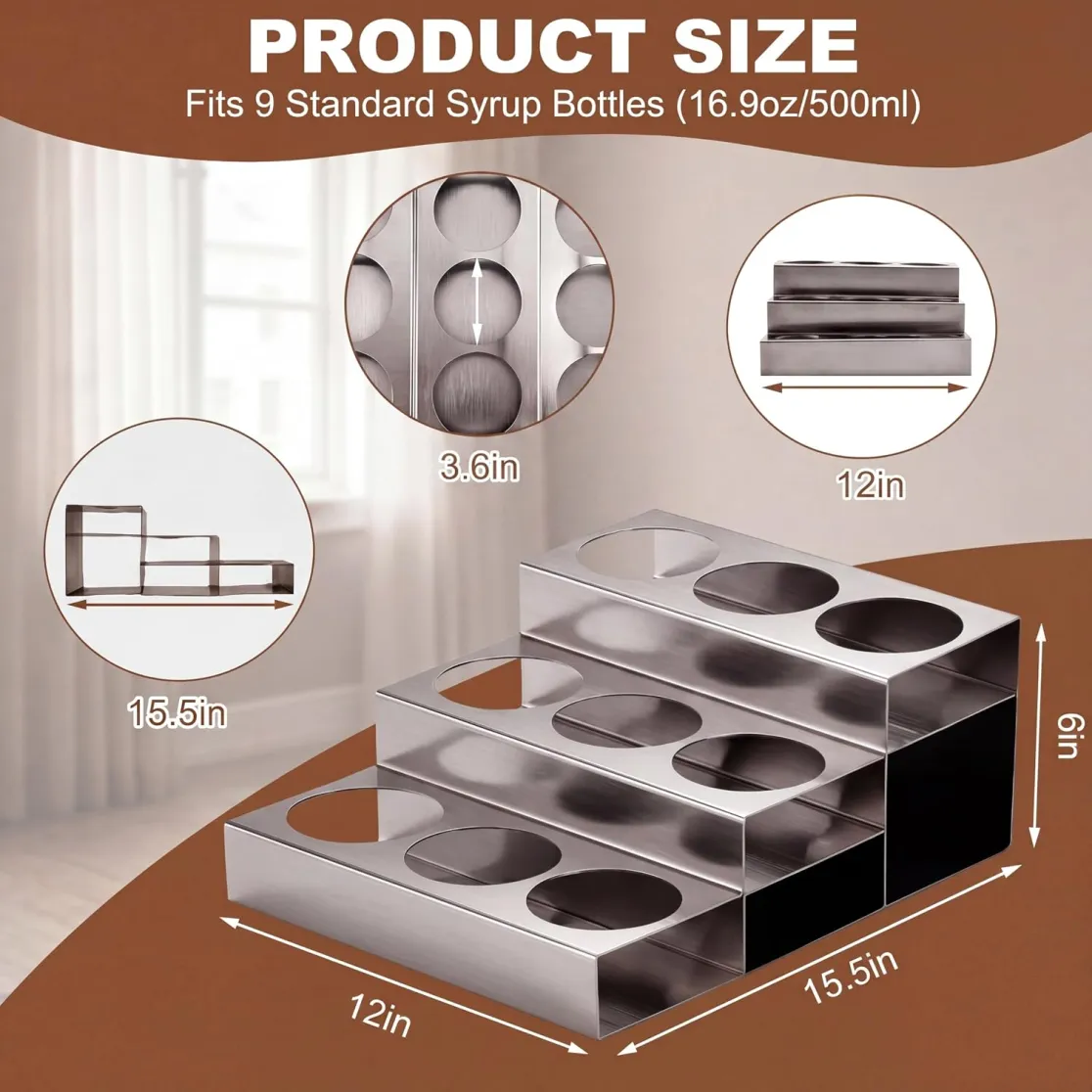 3-Tier 9-Bottiglie di Sciroppo Rack per Bar Liquor Bottiglia di Display, Scaffale Organizer, Contenitore Contenitore - Stoviglie - foodmachtech