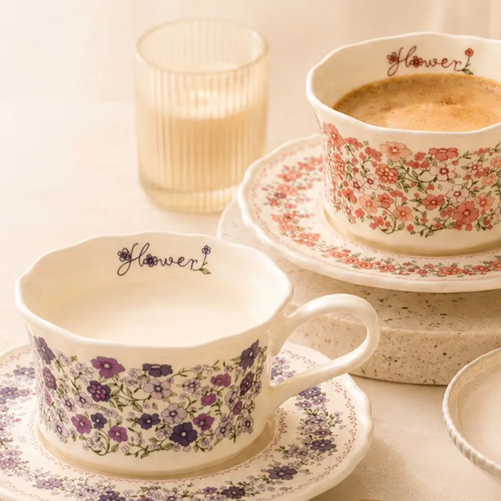 Set di tazze e piattini floreali da giardino, tazza di caffè per negozio di dessert - Stoviglie - foodmachtech