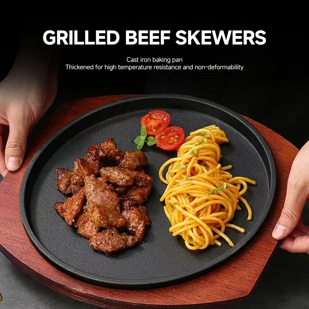 Piatto di bistecca sfrigolante con base in legno - Utensili da cucina - foodmachtech
