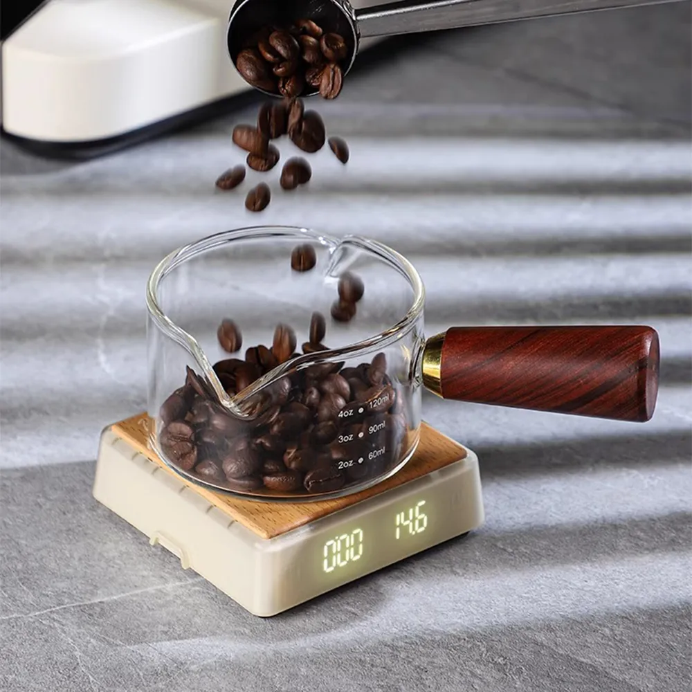 Coppa di misura in vetro con manico in legno - Utensili da cucina - foodmachtech