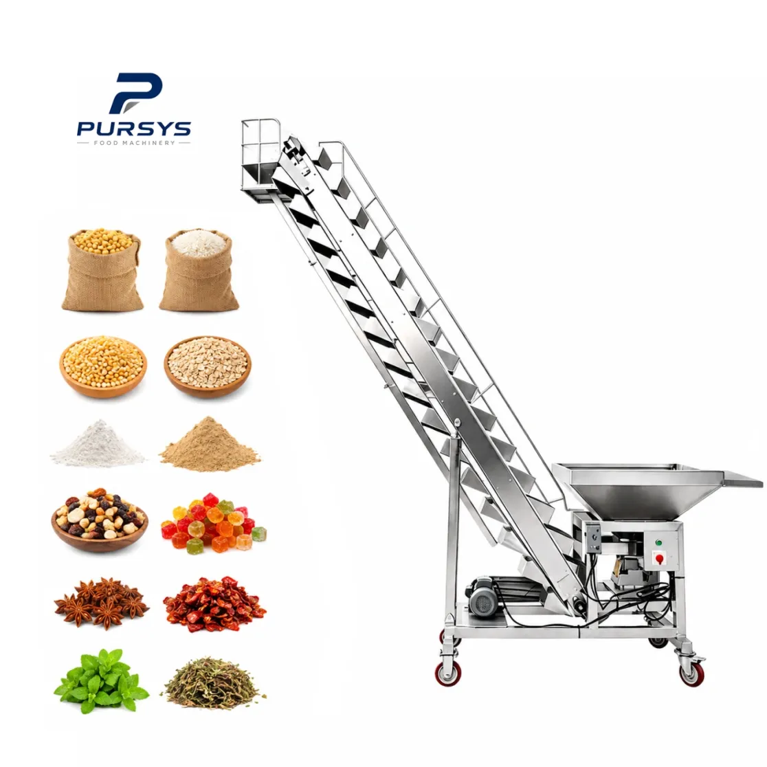 สายพานลำเลียงถังลำเลียงแบบเอียง - รอกสำหรับแขวน - foodmachtech