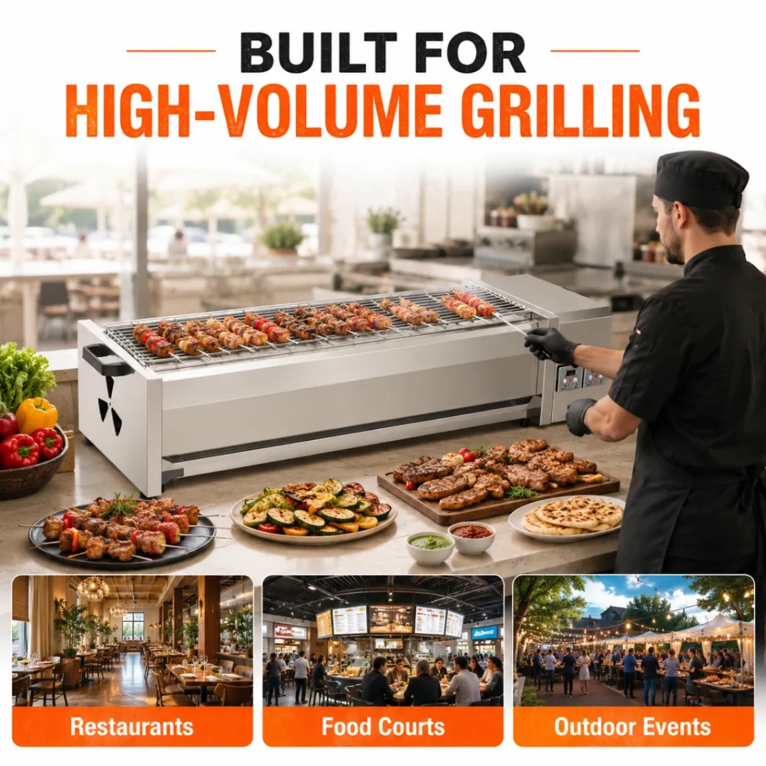 Parrilla eléctrica comercial de la barbacoa con los paneles de control duales y la ventilación lateral - Horno - foodmachtech