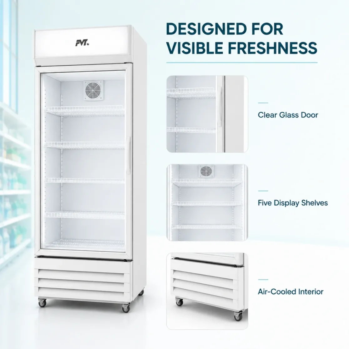Refrigerador comercial de la exhibición de la bebida de la Solo-puerta-vidrio claro, enfriamiento confiable - Caso de exhibición - foodmachtech
