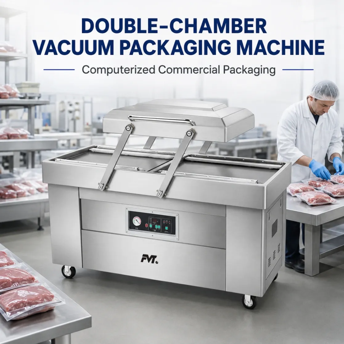 Double-Chamber Vacuum Packaging Machine, 304 Stainless Steel, High Efficiency for Meat, Seafood & Prepared Food - Packaging Machine - foodmachtech