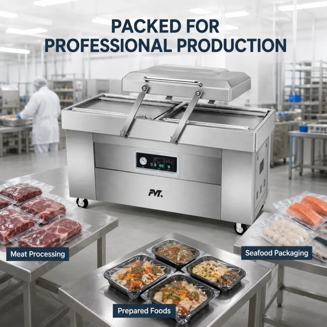 Double-Chamber Vacuum Packaging Machine, 304 Stainless Steel, High Efficiency for Meat, Seafood & Prepared Food - Packaging Machine - foodmachtech