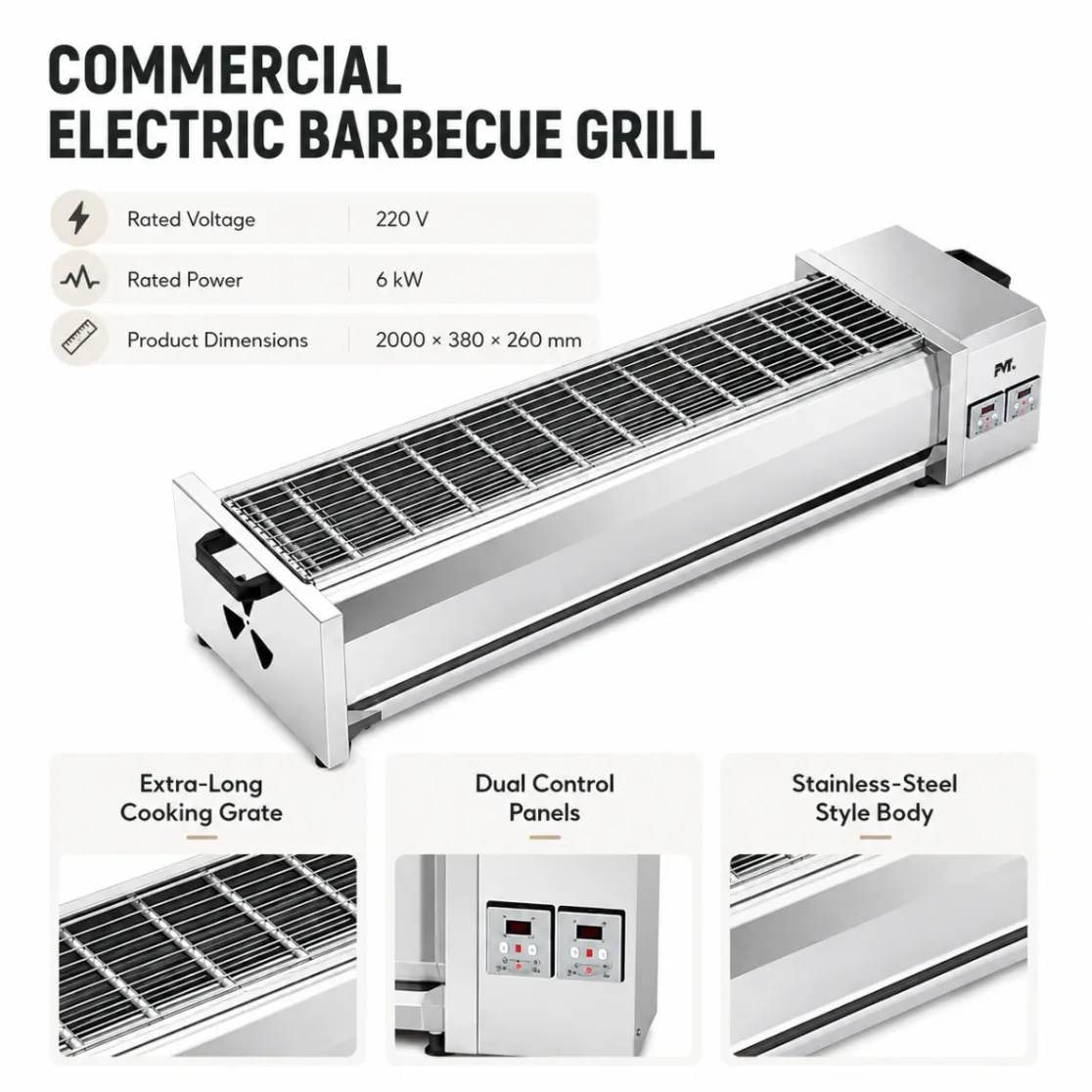 Parrilla eléctrica comercial de la barbacoa con los paneles de control duales y la ventilación lateral - Horno - foodmachtech