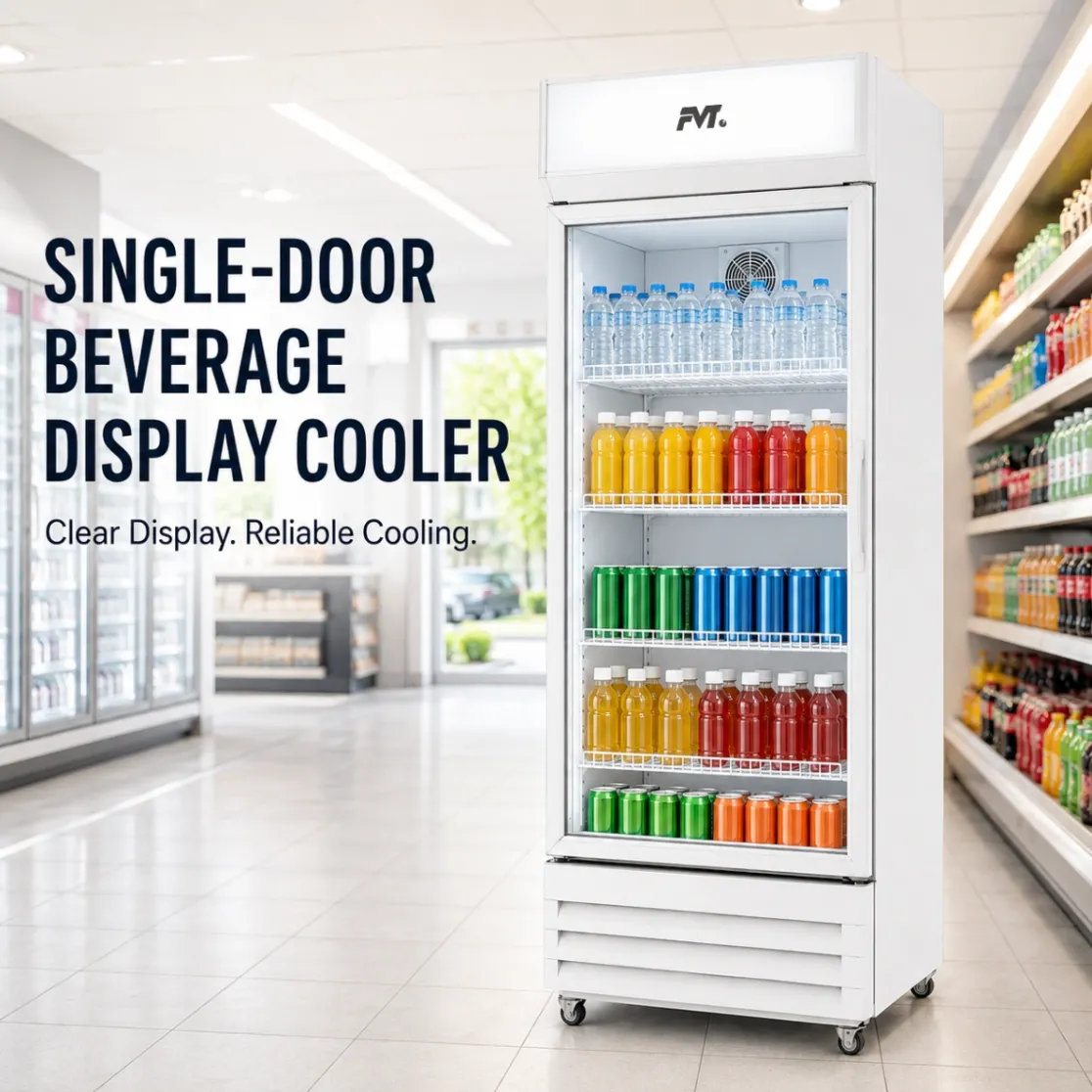 Refrigerador comercial de la exhibición de la bebida de la Solo-puerta-vidrio claro, enfriamiento confiable - Caso de exhibición - foodmachtech