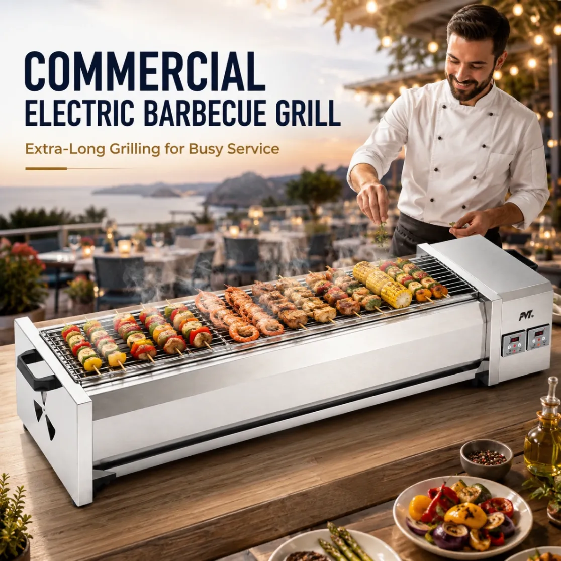 Parrilla eléctrica comercial de la barbacoa con los paneles de control duales y la ventilación lateral - Horno - foodmachtech