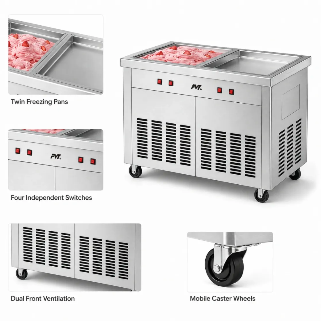 Fabricante de yogurt congelado de corte grueso comercial de 2 bandejas - Máquina del helado - foodmachtech