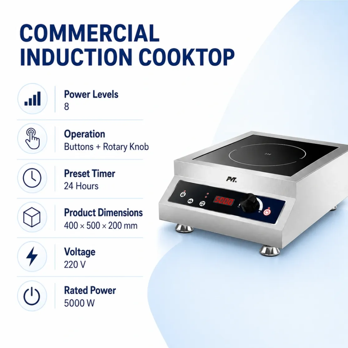 Cooktop de inducción compacto y eficiente para restaurantes y catering - Estufa de quemador único - foodmachtech