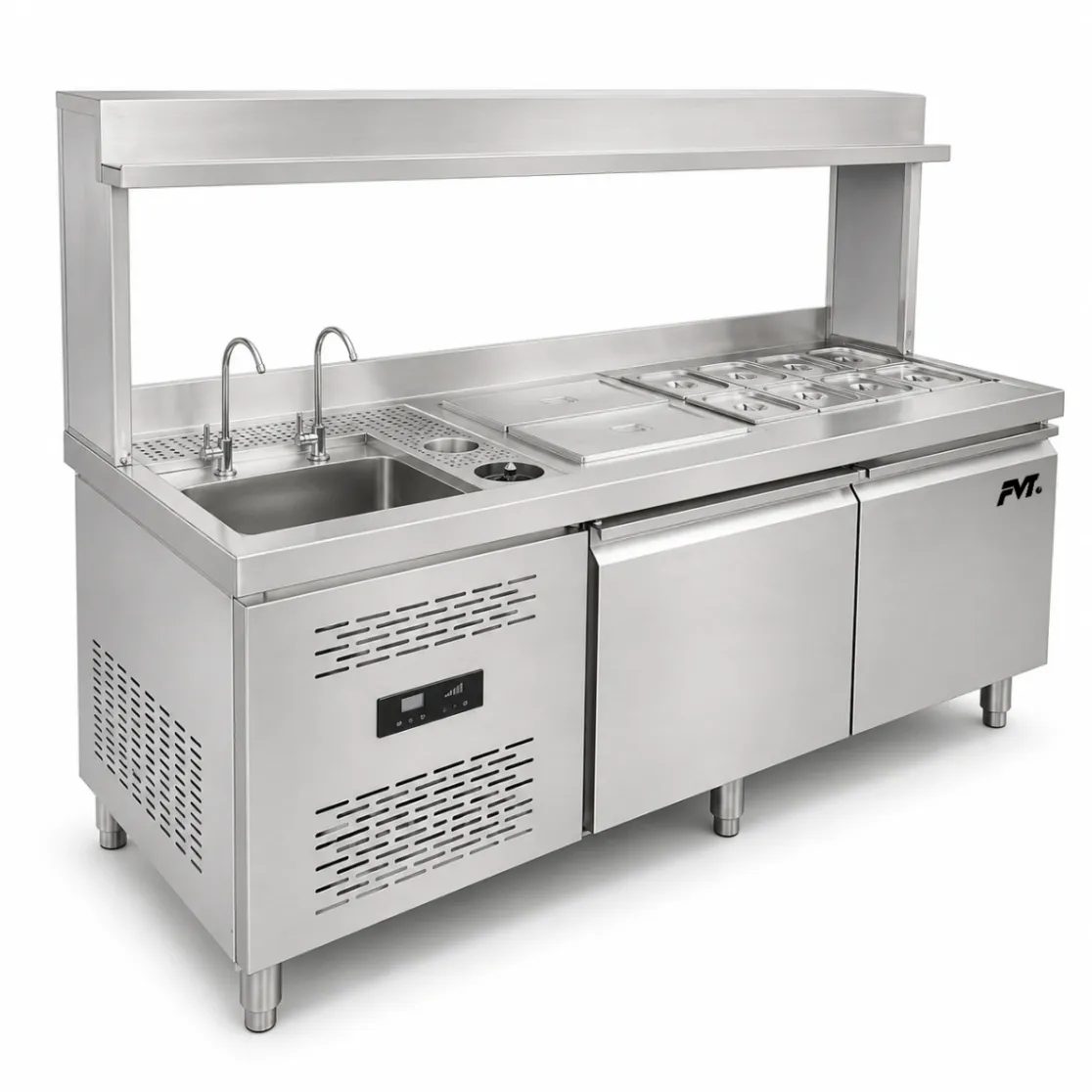 Estación de trabajo refrigerada profesional de la bebida, preparación toda junto de la bebida del acero inoxidable y contador de la exhibición - Caso de exhibición - foodmachtech