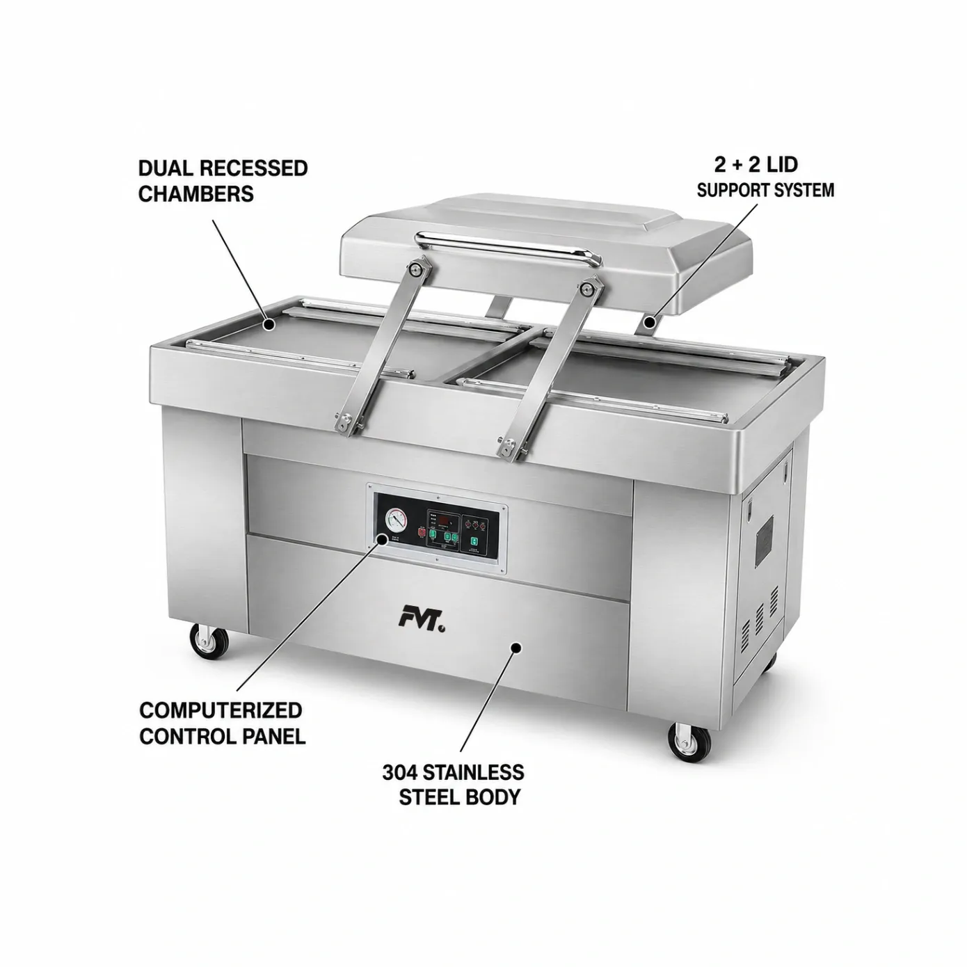 Commercial Double Chamber Vacuum Packing Machine, Industrial Food Vacuum Sealing Equipment - Packaging Machine - Food Mach Tech