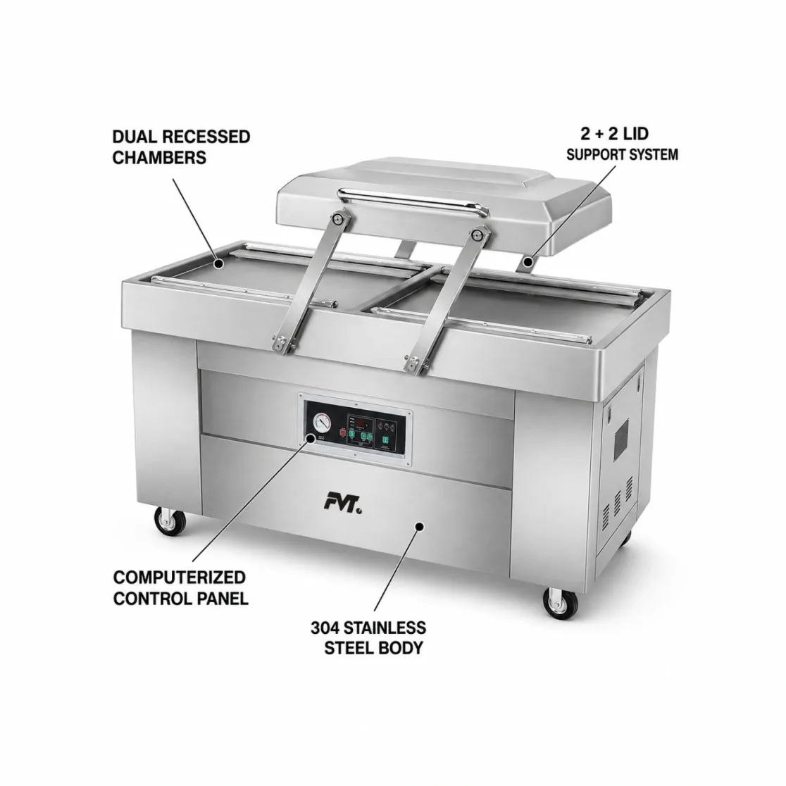 Commercial Double Chamber Vacuum Packing Machine, Industrial Food Vacuum Sealing Equipment - Packaging Machine - foodmachtech