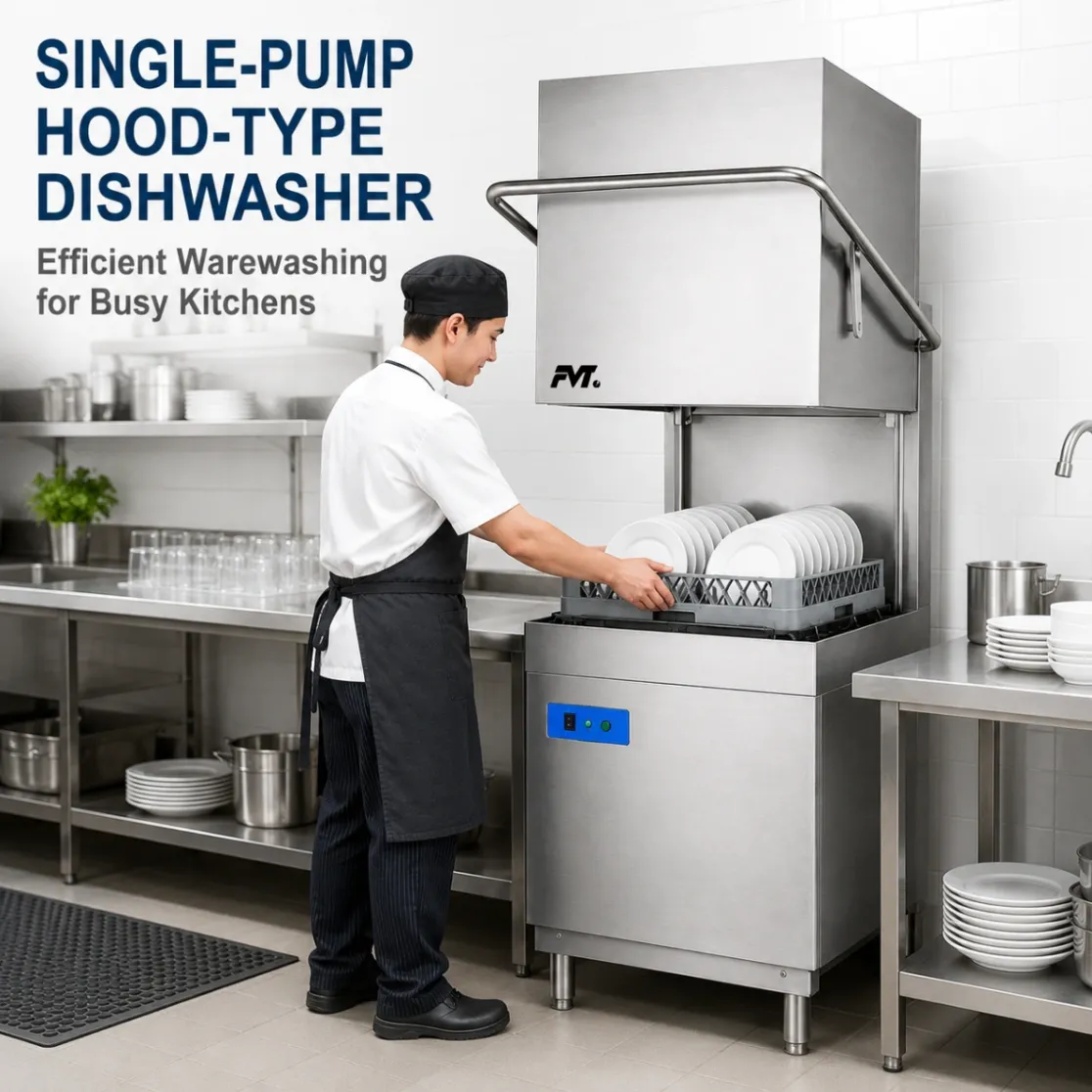Single-Pump Hood-Type lavaplatos comercial, 30 estantes calentados eléctricos/hora - Lavavajillas - foodmachtech