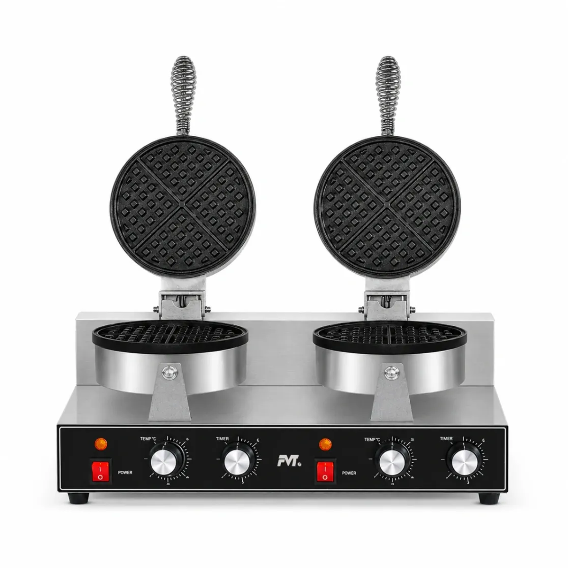 Commercial Double‑Head Waffle Maker, 2.4kW Stainless Steel Dual Waffle Iron with Independent Temperature for Cafe, Bakery - Electric Griddle - foodmachtech