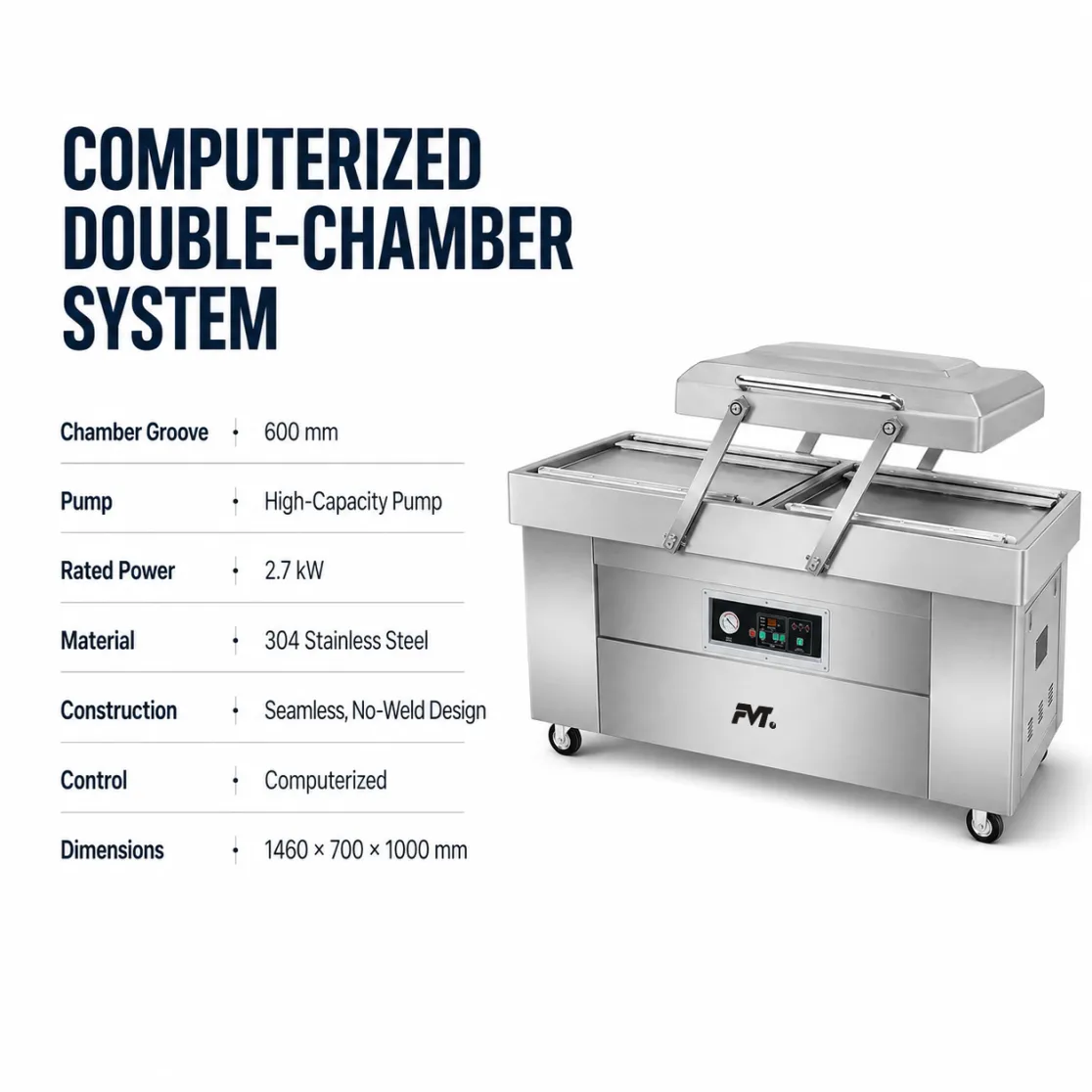 Commercial Double Chamber Vacuum Packing Machine, Industrial Food Vacuum Sealing Equipment - Packaging Machine - foodmachtech