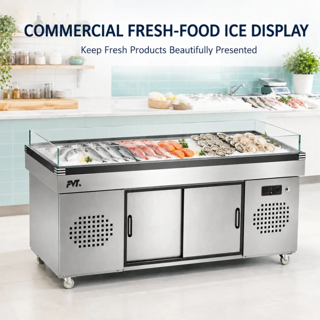 عرض الثلج التجاري للأطعمة الطازجة - تخزين بارد للفواكه والخضروات - foodmachtech