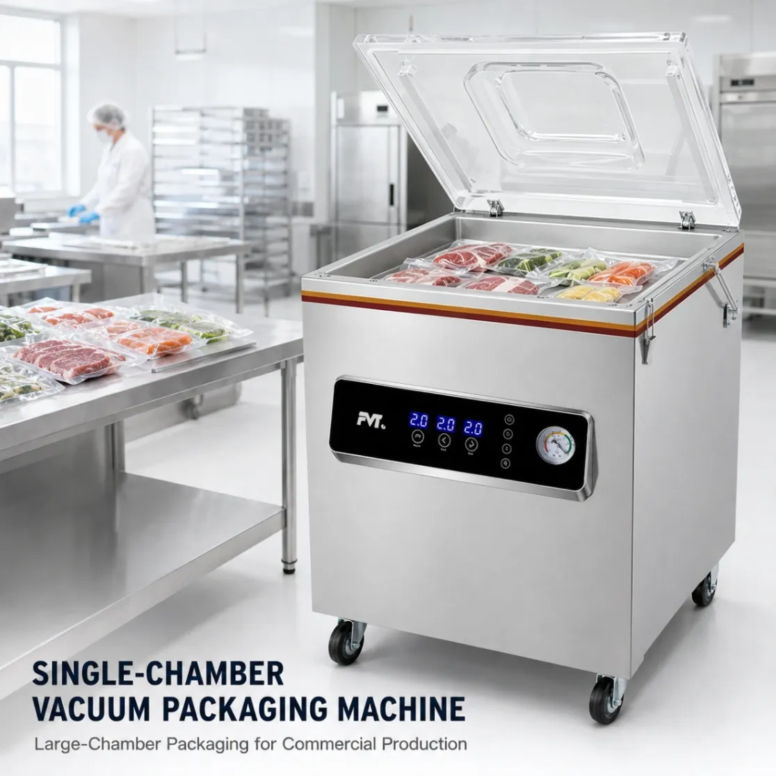 Industrial Single Chamber Vacuum Packing Machine, Large Capacity Commercial Food Vacuum Sealing Equipment - Packaging Machine - foodmachtech
