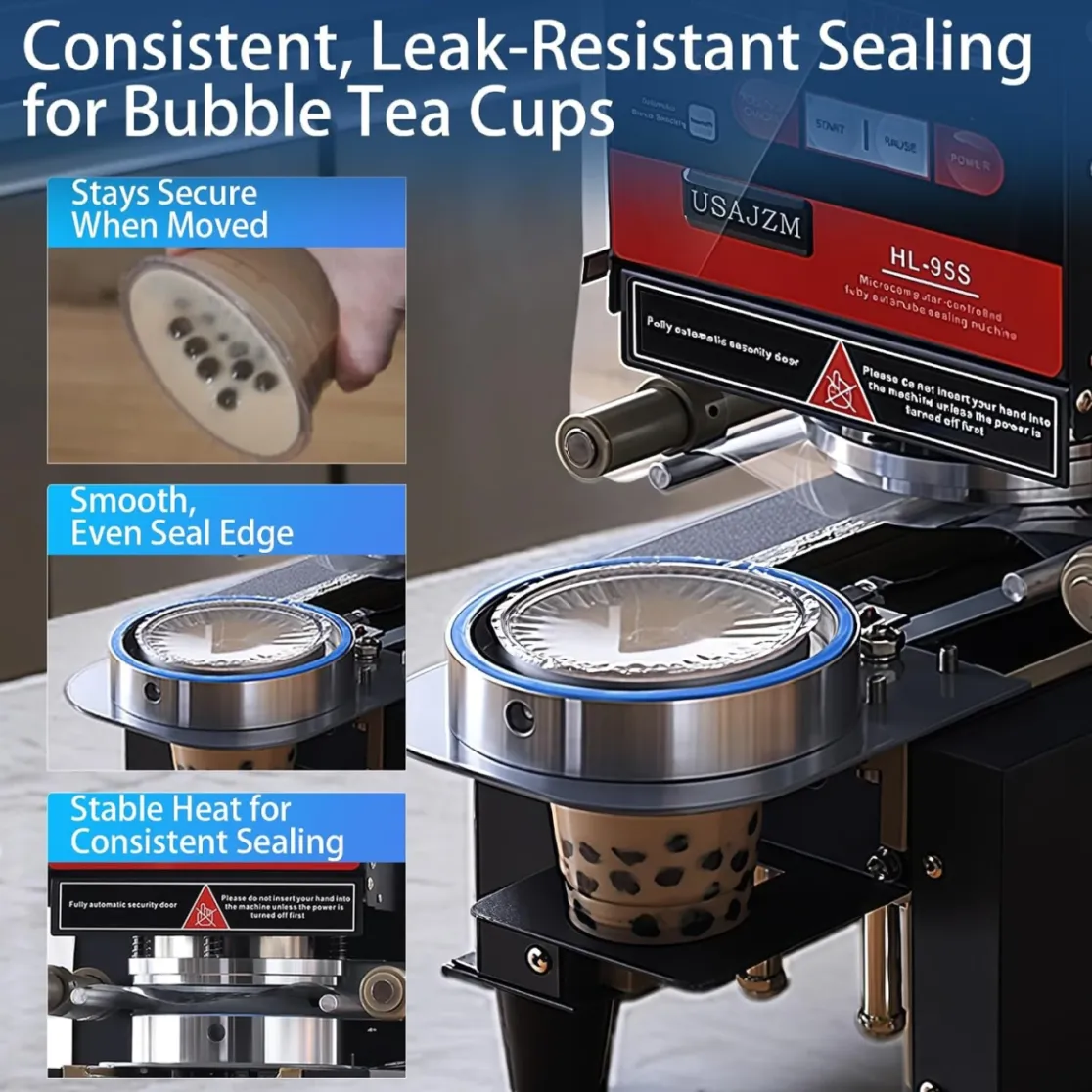Fully Automatic Cup Sealing Machine, 500W Commercial Bubble Tea Sealer for 90‑95mm Plastic & Paper Cups - Sealing Machine - foodmachtech