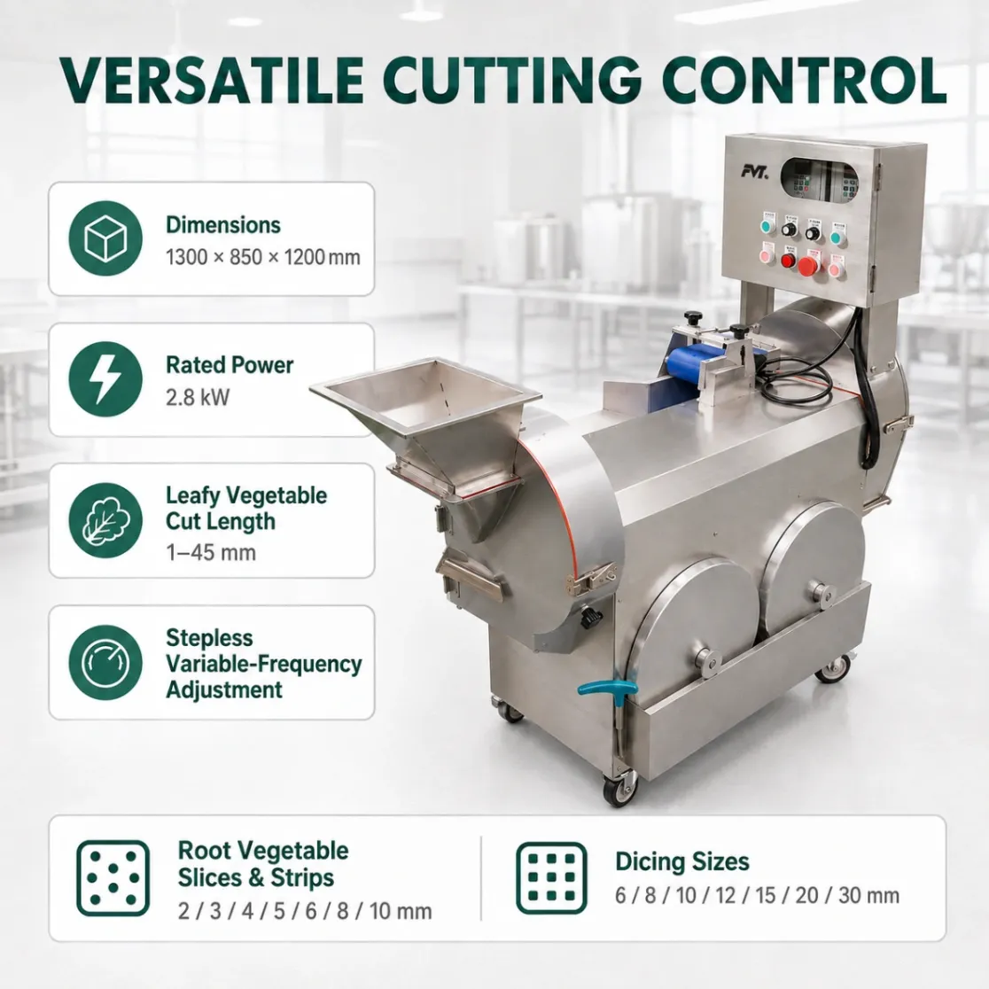 Machine de coupeur de légumes de double tête commerciale, machine de découpage en tranches multifonctionnelle de déchiquetage pour les légumes à feuilles et racines - Coupe-légumes - foodmachtech