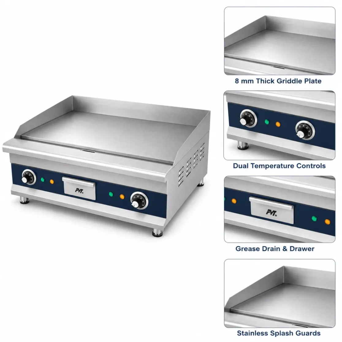 Plancha eléctrica de la encimera de la zona dual comercial, parrilla plana resistente del Flat‑Top para el restaurante y la tienda de la hamburguesa - Estufa comercial del wok - foodmachtech