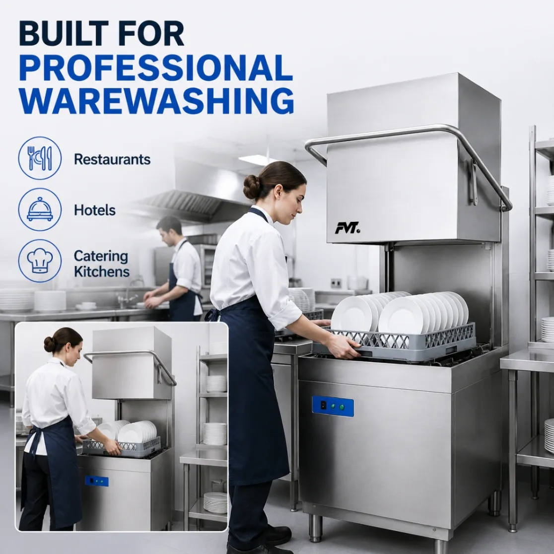 Single-Pump Hood-Type lavaplatos comercial, 30 estantes calentados eléctricos/hora - Lavavajillas - foodmachtech