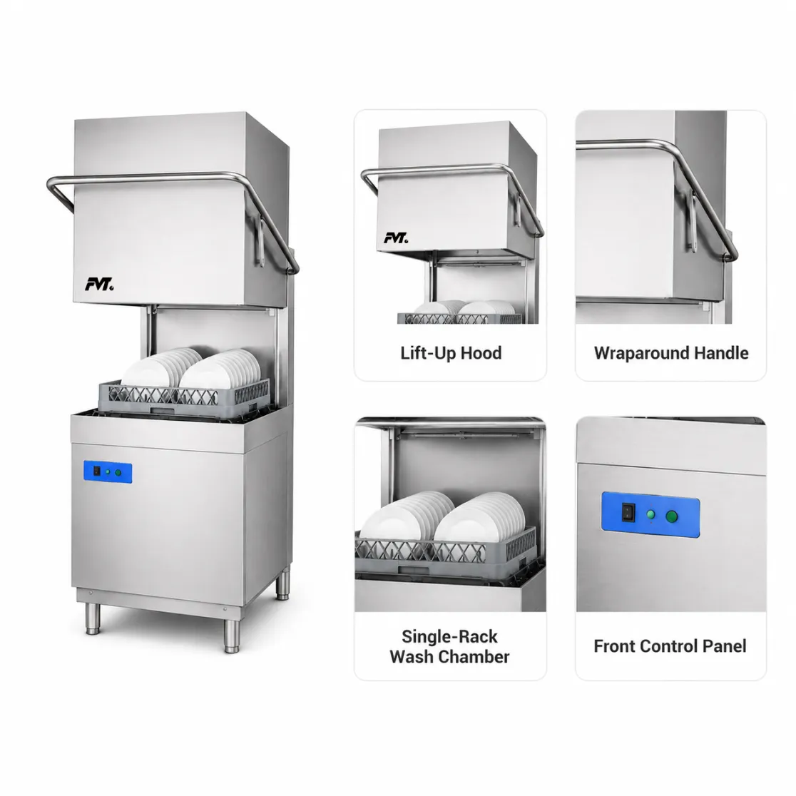 Single-Pump Hood-Type lavaplatos comercial, 30 estantes calentados eléctricos/hora - Lavavajillas - foodmachtech