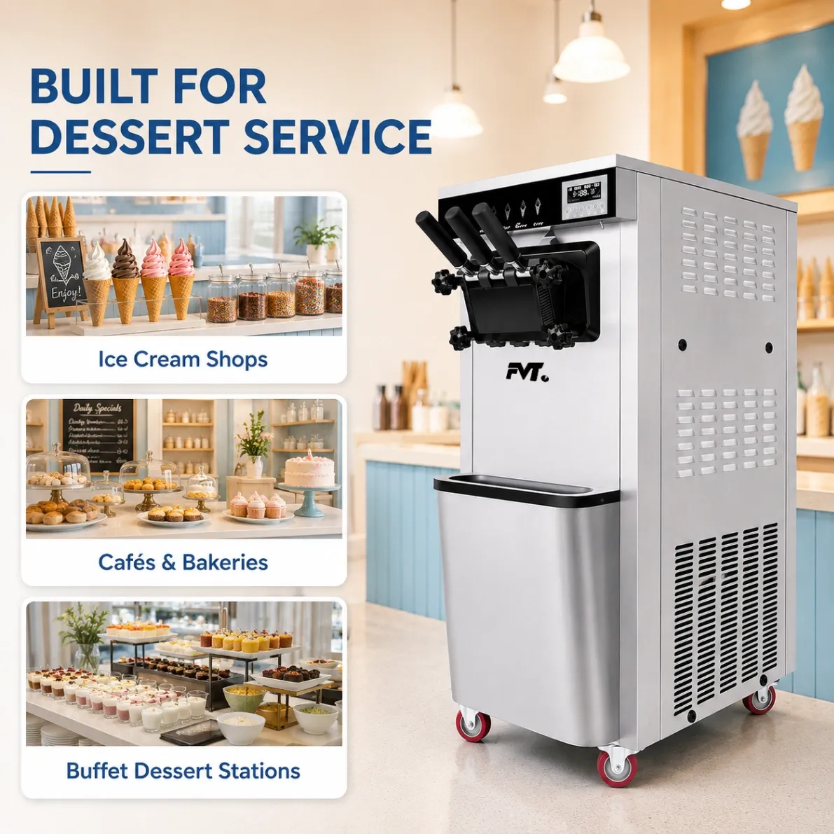 Máy phục vụ mềm ba đầu - Máy làm kem - Food Mach Tech