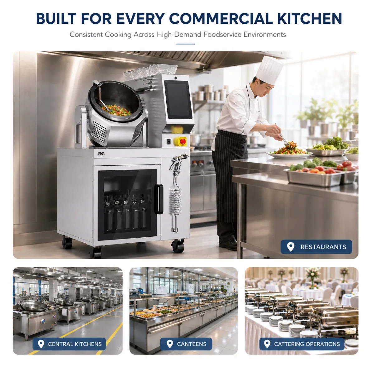 자동 상업용 Stir-Fry 기계, 8kW 자동 조리 식품 서비스 주방용 성분 분배 -  - Food Mach Tech