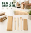 Einweg-Besteckset aus Holz, einzeln eingewickelt, Holz gabel messer löffel mit Papiers erviette (100 PCS) - Verbrauchs materialien - Food Mach Tech