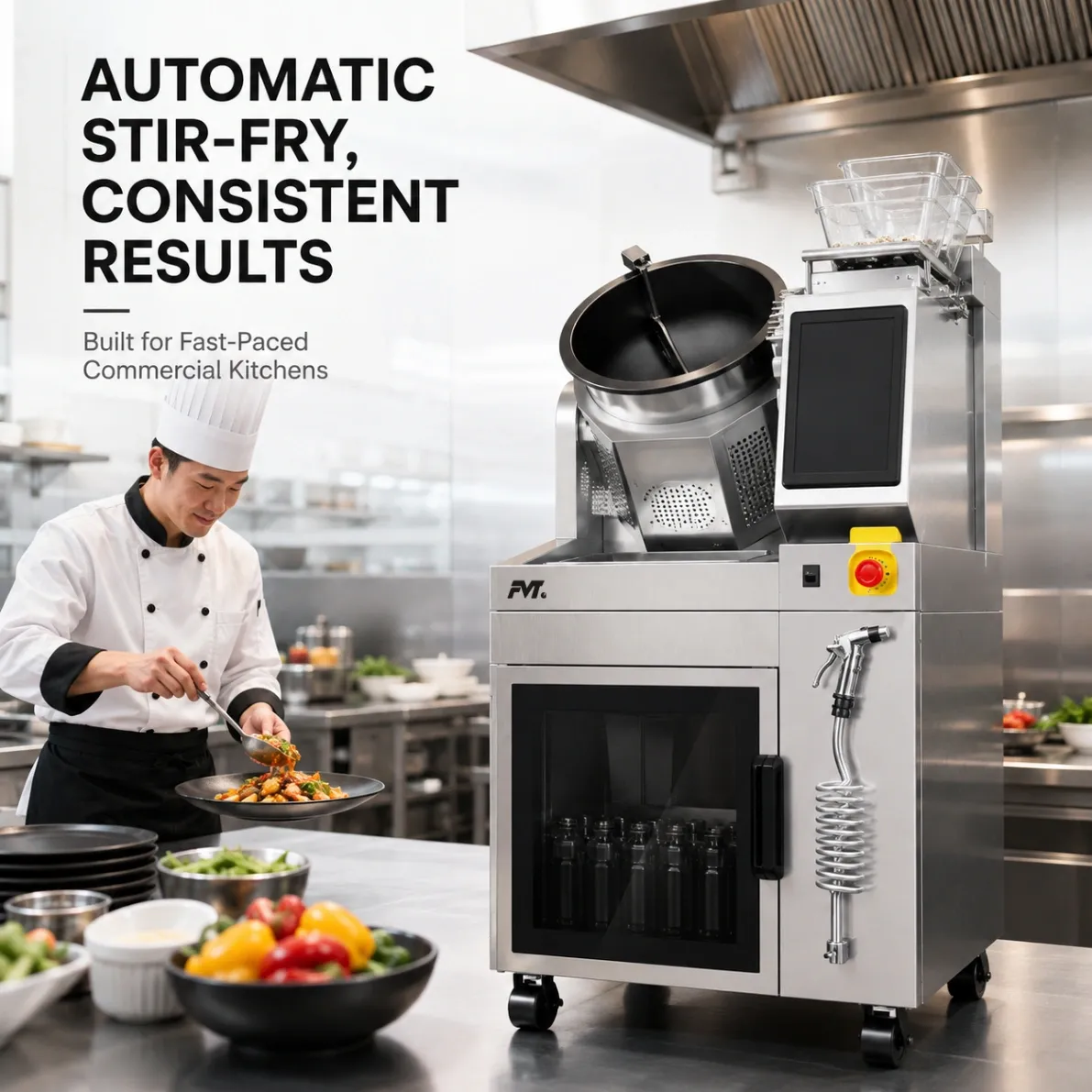 자동 상업용 Stir-Fry 기계, 8kW 자동 조리 식품 서비스 주방용 성분 분배 -  - Food Mach Tech