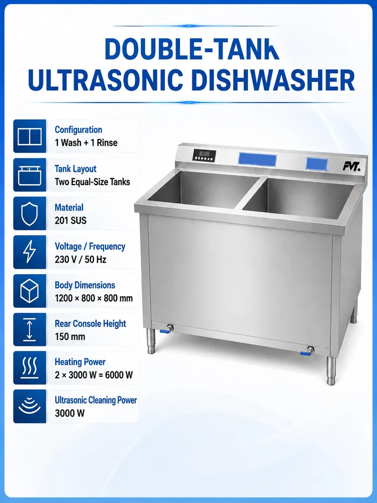 Kommerzieller Doppeltank-Ultraschall-Geschirrs püler - Geschirrspüler - Food Mach Tech