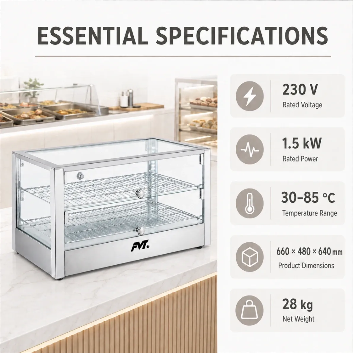 Tischplatte beheizte Lebensmittel vitrine Kommerzielles Gebäck Warmer Showcase - Vitrine - Food Mach Tech
