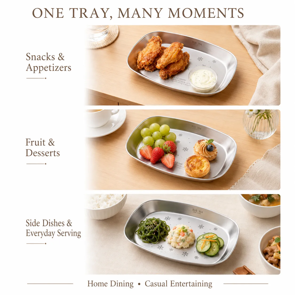Khay phục vụ hình chữ nhật bằng thép không gỉ hình bông tuyết -  - Food Mach Tech