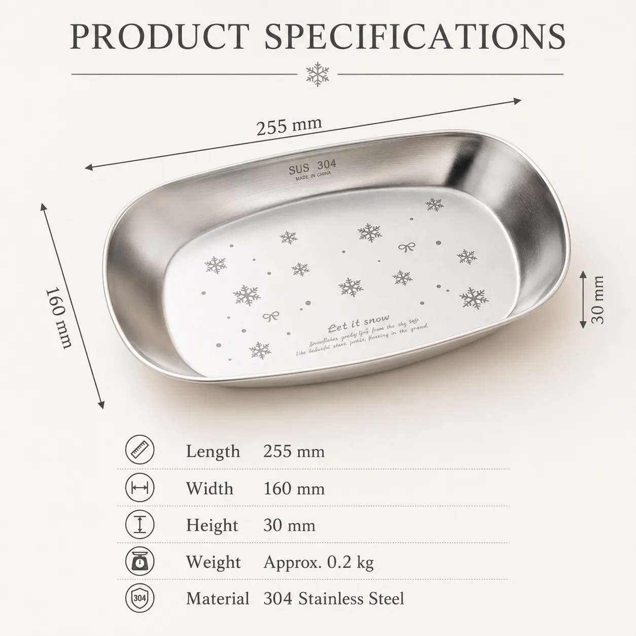 Khay phục vụ hình chữ nhật bằng thép không gỉ hình bông tuyết -  - Food Mach Tech