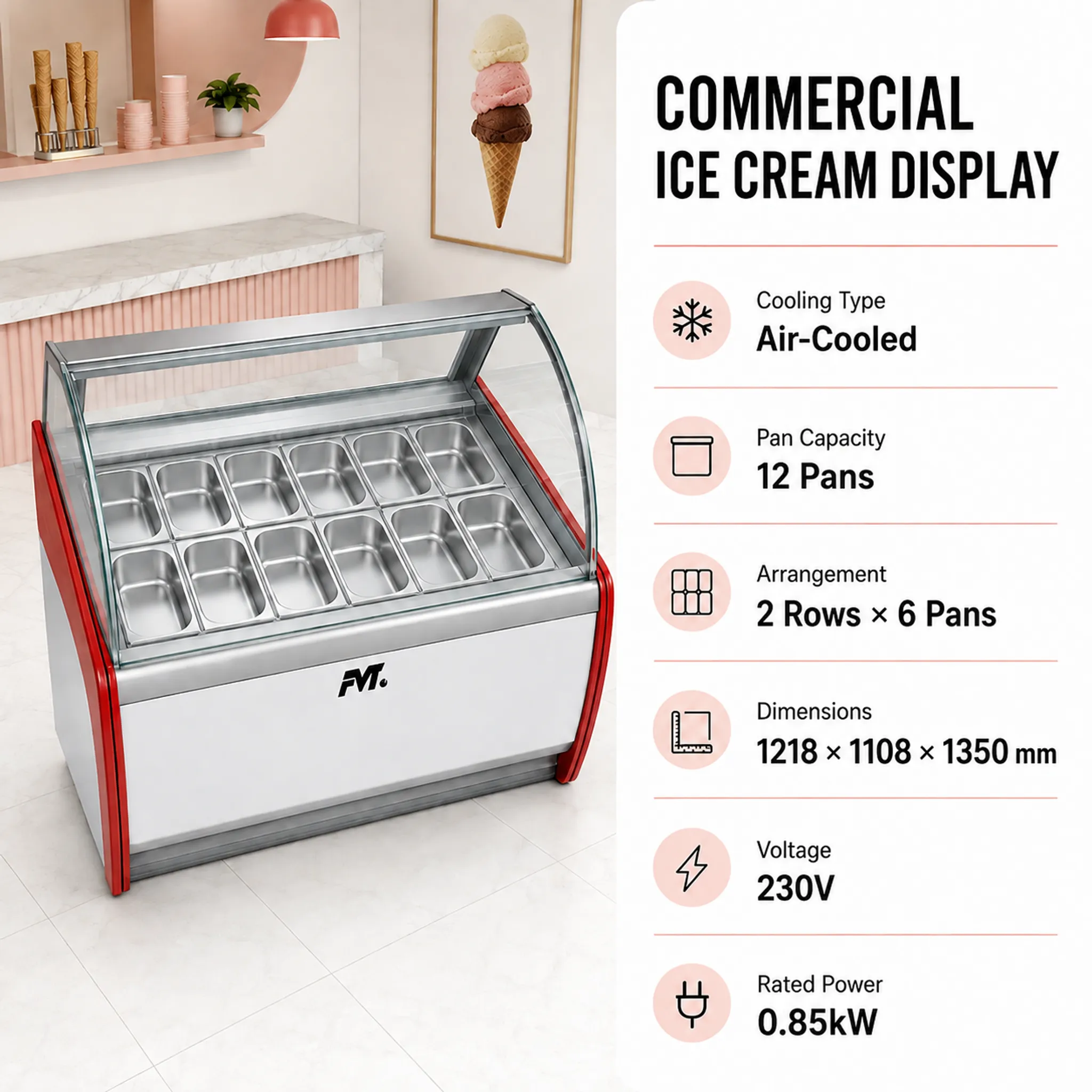 Luftgekühlte Eiscreme-Anzeige - Vitrine - Food Mach Tech