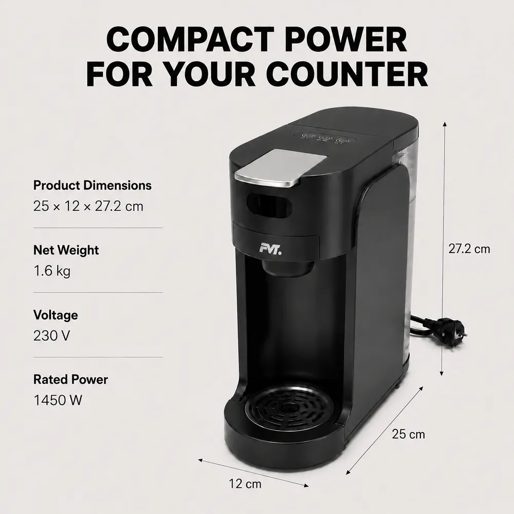 Kompakte Kapsel-Kaffee maschine, 1450W Single Serve Espresso maschine mit 3-Knopf-Steuerung -  - Food Mach Tech
