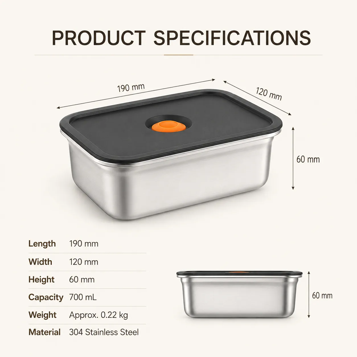 식품 등급 304 스테인레스 스틸 밀폐 식품 용기 -  - Food Mach Tech