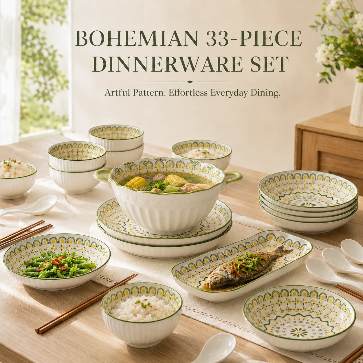 Keramik-Geschirr-Set im böhmischen Stil -  - Food Mach Tech