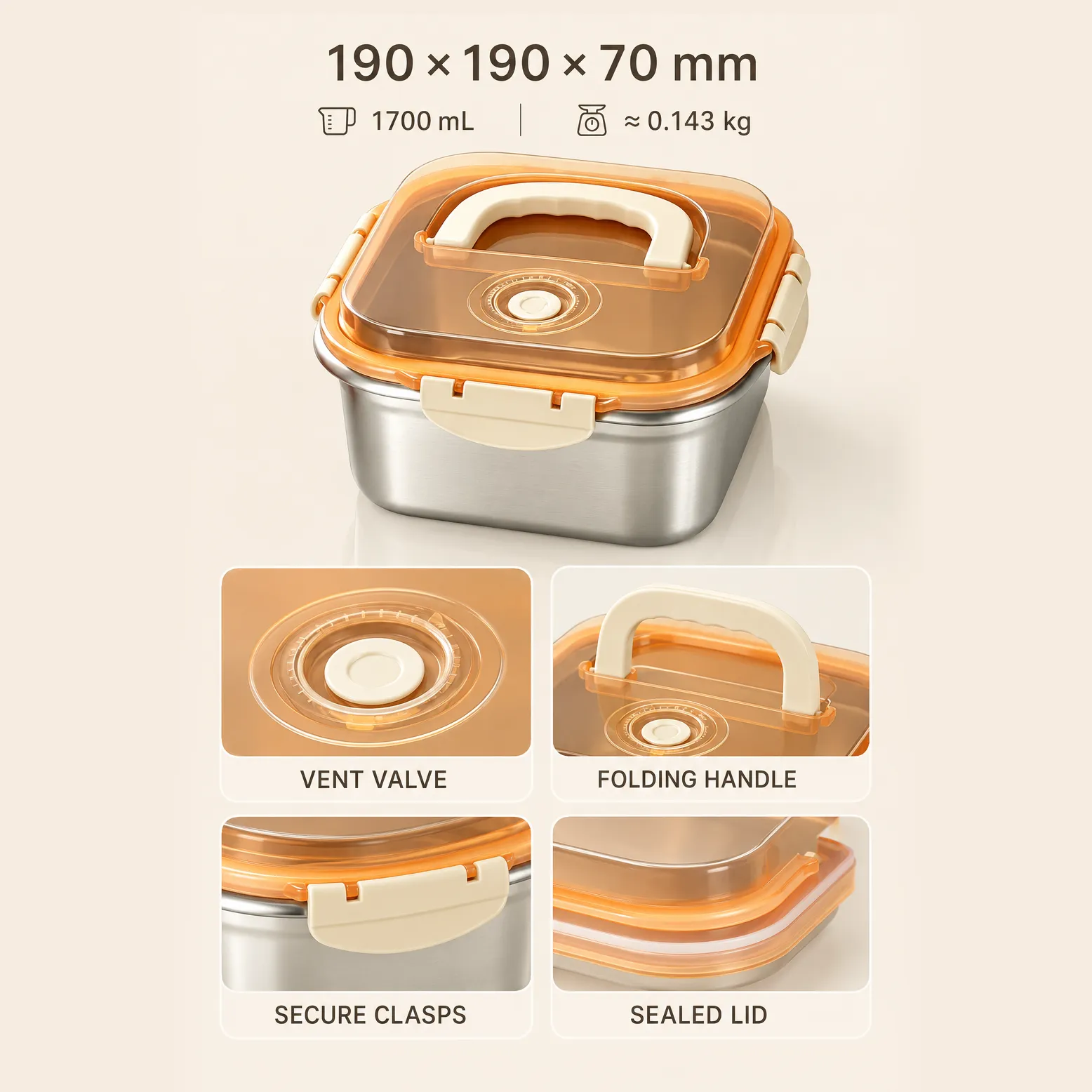 1700mL 304 스테인리스 식품 저장 용기 -  - Food Mach Tech