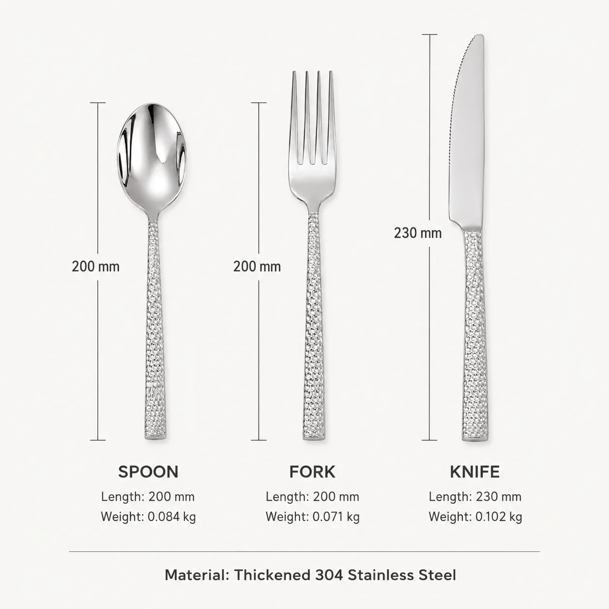 Verdickte 304 Edelstahl gehämmert Western Geschirr 3-teiliges Set -  - Food Mach Tech
