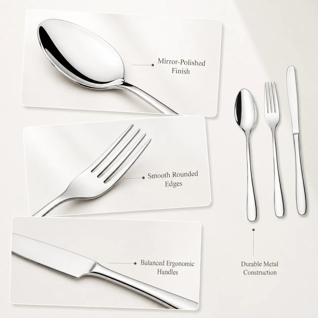 3-teiliges Besteckset im europäischen Stil, Messer gabel löffel für Steak, Abendessen & tägliche Mahlzeiten -  - Food Mach Tech